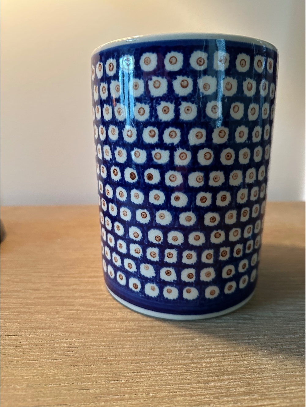 Wiza Boleslawiec Polish Pottery Utensil Holder Crock Blue Peacock Eye Pattern 41